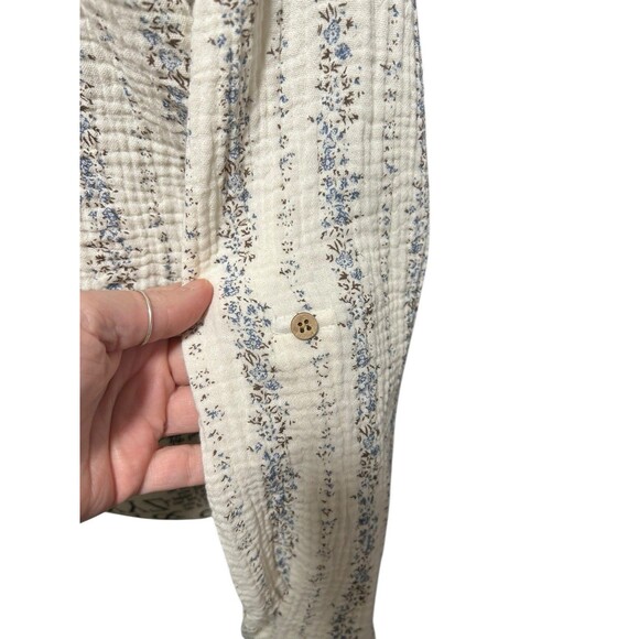 Love Notes Women's Striped Gauze Cropped Shirt 100% Cotton, Button-Up Medium - Picture 3 of 8